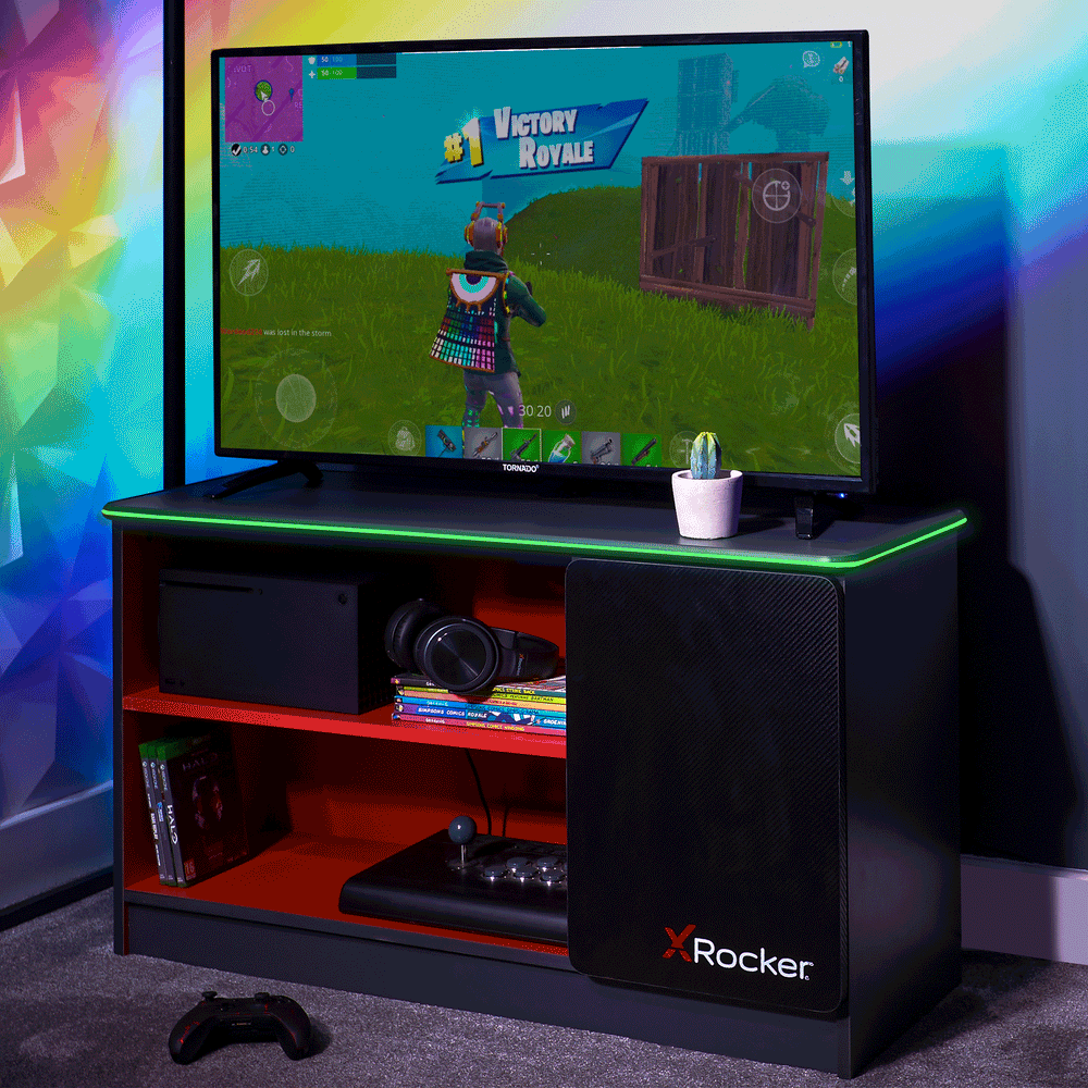 Carbon-Tek TV Stand with LED, Gray/Red - X Rocker