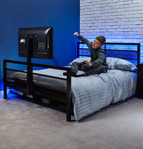 Basecamp LED Gaming Bed with XL TV Mount, Black, Full - X Rocker