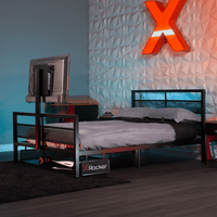 Basecamp LED Gaming Bed with XL TV Mount, Black, Full - X Rocker